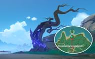The first tree's location, along with a map of where to find it (Image via Genshin Impact)